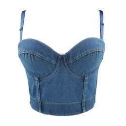 Womens Tanks Camis Autumn Winter Sexy Nightclub Slim Dance Denim Tank Tops For Woman Vest Wrapped Rim Outer Wear Casual Women Bustier Cro
