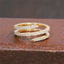 Cluster Rings RandH 18K Solid Yellow Gold Full Band Eternity Moissanite Ring Fashion Two Circle Dainty For WomenCluster