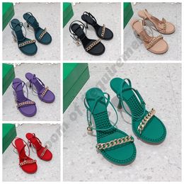 9cm women DOT Strip Sandals flat High heels Paris gold Chain Sandals French green stiletto