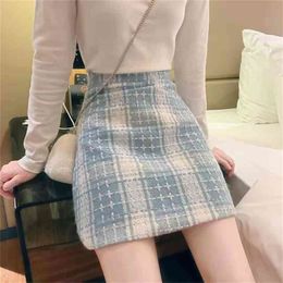 HELIAR Women Tweed Plaid Skirts Female Bodycon Skirts Wide Leg Highstreet High Waist Skirts Vintage Mini Skirt Women Spring 210331