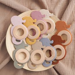 Kawaii Baby Toys Teether Sea Horse Animal Wood Rings Food Grade Wooden Teether Nursing Pendant Teething Toys Baby Accessories 220815