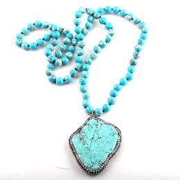 Pendant Necklaces Fashion Bohemian Tribal Jewellery Stone Long Knotted Paved Blue Necklace