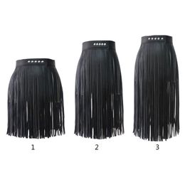 Women High Waist Faux Leather Fringe Tassels Skirt Body Harness with Snap Buttons Halloween Party Punk Rock Costume Clubwear 220322