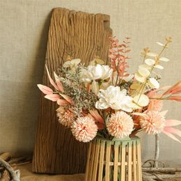 INS Artificial Flowers High Quality Dandelion Peony Hybrid Bouquet False Autumn Flower Wall Home Wedding Christmas Decoration 220408