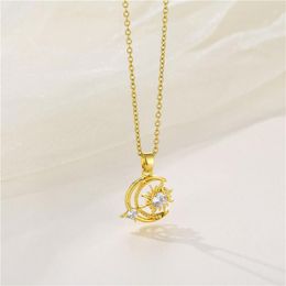 Pendant Necklaces Romantic Shining Sun Moon Stainless Steel For Women Korean Fashion Sweet Female Neck Chain Jewellery WholesalePendant