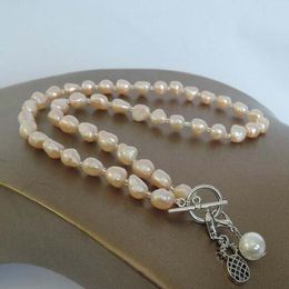 9mm nature Freshwater Long white Pearl Necklace Leaf pineapple Pendant