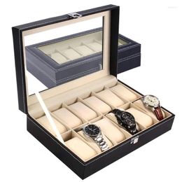 Watch Boxes & Cases Large 6/10/12 Grids PU Leather Box Storage Professional Holder Organiser For Watches Jewellery Case Display BlackWatch Hel