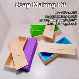 1200ml Rectangle Soap Making Silicone Mold Wood Box and Cover DIY Kits Handmade Craft Mould Tools Cake Loaf Baking 220721