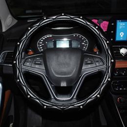 Steering Wheel Covers Fashion Women PU Leather Car Cover Diamond Black Auto Cases For Lady Girls AccessoriesSteering