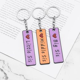 Keychains Fashionable StainlessSteel Long Keychain Good Sister BIG MIDDLE LITTLE Doublesided Color Pendant Gift DIY Customizable Wholesale