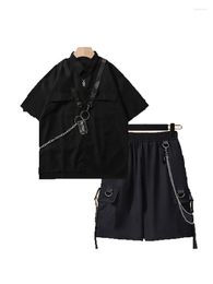 Women's Tracksuits Summer Streetwear 2 Piece Suit Short Sleeve Shirt Harajuku Loose Chain Cargo Shorts High Street Two Women SetWomen's