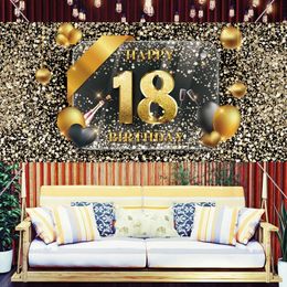 Gold Glitter Custom For Po Studio Black Happy Birthday po Background Wall Party Decoration D220618