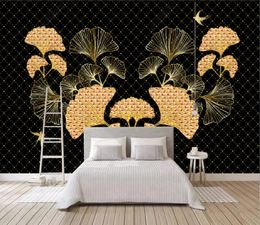 Customise wallpapers home decor wall stickers decaration Light luxury high-end atmosphere golden ginkgo leaf background wall 3D Murals Wallpaper