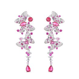 luxury butterfly dangle earring designer for woman S925 silver post party rose AAA zirconia silver white diamond earrings South American Wedding Engagment Jewelry