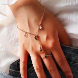 Link Chain Punk Hip Hop Fashion Fine Simple Women Bracelet Butterfly Star Moon Pendant Hand Finger Girl Student Ring Accessories Gift Kent22