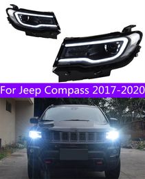 2 PCS Car Head Light For Jeep Compass 20 17-20 20 Head Lamps LED Turn Signal Daytime Lights Angel Eyes Facelift