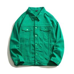 Lapel Men's Green & White Denim Jacket Baggy Casual Trend Street Hip Hop Oversized Jean Coat Blue White Green Black 5xl Y220803