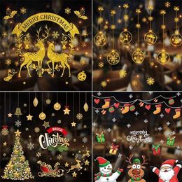 Santa Claus Snowflake Window Sticker Christmas Decorations for Home Wall Xmas Ornaments Year Y201020