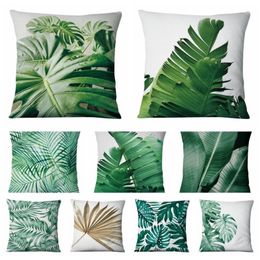 Cushion/Decorative Pillow Home Decoration Palm Leaf Tropical Pattern Print Pillowcase Flax Linen Blue Botanicals Cushion Decorative Pillows