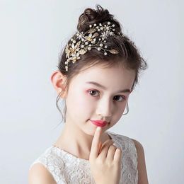 Headpieces Fashion Gold Silver Handmade Princess Bridal Wedding Headbands Kids Child Pearls Hair Accessories Birthday Party JewelryHeadpiece