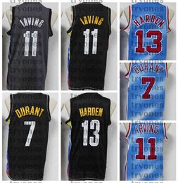 NCAA Vinatge Blue James Kyrie Durant Harden Baseball Jerseys Irving Kevin 7 11 13 Stitched Black Shirts S-XXL