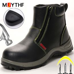 Leather Shoes Work Boots Safety Steel Toe Shoes Plush Warm Winter Boots Anti-smash Anti-puncture Safety Shoes Men Ankle Boots