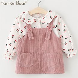 Humor Bear Fall Baby Girl Clothes Suit Spring Kids Clothing Suit Autumn Flower ShirtsCute Strap Dress Infant Clothing LJ201223