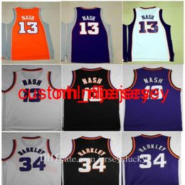 Cheap Orange Blue Steve #13 Nash Jersey Vintage White Purple Black Charles #34 Barkley Jersey Steve Nash Shirts Dream Team Barkley Size S-XXL