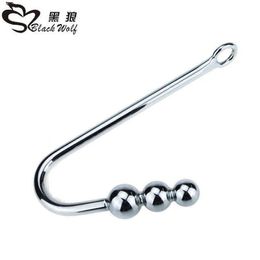 Nxy Sex Anal Toys New Stainless Steel Metal Anal Hook with Ball Hole Butt Plug Dilator Prostate Massager Sm Bondage Sex Toy for Man Male 1220