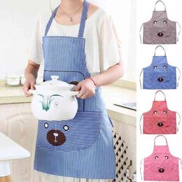 Cute Bear Design Sleeveless Kitchen Cooking Restaurant Apron Cover with Pocket Y220426