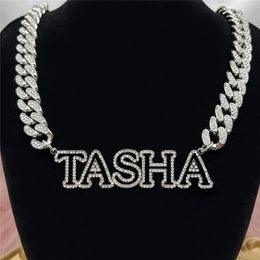 Unique Fashion Custom Name Letter Necklace Gold Plated Bling CZ Letter Pendant Necklace With 13mm Wide Cuban Chain for Men Women