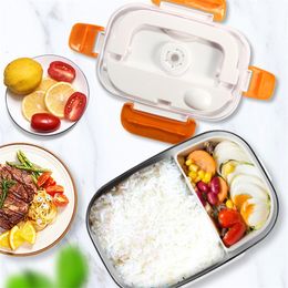 Portable Electric Heating Lunch Box With Spoon Dual Use Home Car Lunch Box Thermostat Food Warmer Container 12V/ 110V /220V 201015