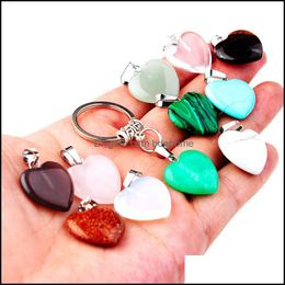 Key Rings Jewellery Natural Stone Heart Keychain Rose Quartz Tigers Eye Opal Crystal Ring Chain Keyring Drop Delivery 2021 Dh7Ah