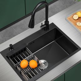 Black Kitchen Sink Nano Stainless Steel Vegetable Washing Sink Rectangular Bar Sink