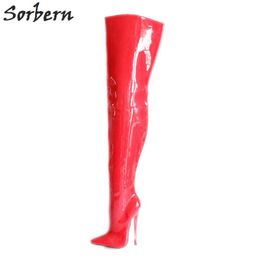 Sorbern Red Shiny Boots Women Hard Shaft Over The Knee Customized Leg Wide Calf Available Crotch Thigh High 18Cm