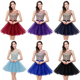 Piccoli abiti neri corti da ritorno a casa Applicazioni in oro A Line Ruffles Lunghezza al ginocchio Mini Prom Abiti da cocktail per laurea Opzione colori multipli CPS362 0531