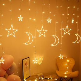 Moon Star LED Fairy Lights String Christmas Year Garland Curtain Lamp Ramadan Decoration For Home Bedroom Window Eid Mubarak 220408