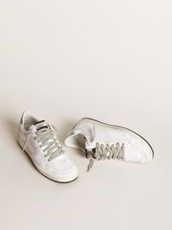 Italy Low-top Small Dirty Shoes Golden Designer Luxury Italian Retro Handmade Ball Star Sneakers in White Canvas with Iridescent Leather Star and Heel Tab