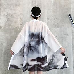 Kimono cardigan Womens tops and blouses Japanese style streetwear female women tops summer long shirt female black LJ200810