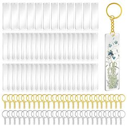 50Pcs Acrylic Keychain Blanks with Rings Clear Key Chains Rectangle Acrylic Blanks for DIY Crafting Vinyl Projects 220516