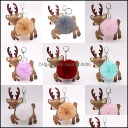 Key Rings Jewelry Artificial Pompom High Quality Xmas Elk Faux Fur Ball Keychain Soft And Love Fluffy Keyring Car Pendant Je Dh4Zm
