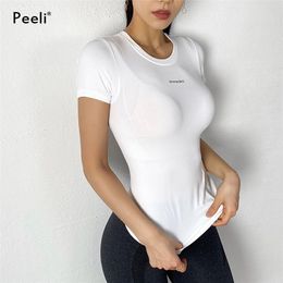 Peeli Short Sleeve Running Shirts Gym Breathable Yoga Tops T Shirts Sports Jersey Women Tank Top Fitness Female Sportswear 220514