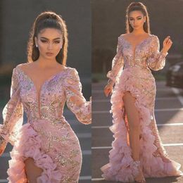 Donne da sera Eleganti sexy a V Neck Spalato Strate Ruffles Dress Night Club Prom Wedding Long Maxi Plus size