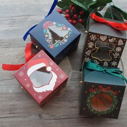 12pcs Christmas Paper Box with Window Handle Candy Soap Candle Cookie Little Gift Packaging Party Favours Decor 220427