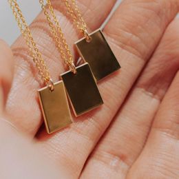 Chokers Necklace Stainless Steel Women Simple Long Chain Rectangular Pendant Statement Couples Choker GiftsChokers