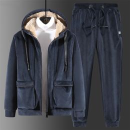 est Warm Tracksuits Winter Men Set Velvet Thick Two Pieces Fleece Mens Track Suit Jacket Pants Big Size 8XL 220615
