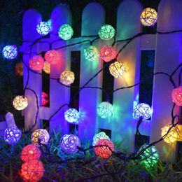 Strings Solar Outdoor String Lights Rattan Ball Waterproof LED Fairy Light Decorations For Garden Porch Home Christmas WeddingLED StringsLED