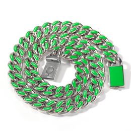 Chains Colors Dripping Oil Stainless Steel Cuban Miami Chain Link Chorker Necklaces For Male Boys Hip Hop Rock Jewelry 18"-20"Chai