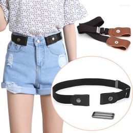 Belts Fashion Buckle-Free Elastic Waist For Women Adjustable Stretch Button Faux Leather Belt Invisible Jeans BeltBelts Emel22