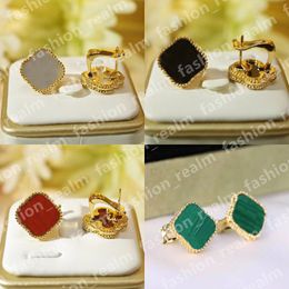 mother pearl boxes Australia - Designer Earring Four Leaf Clover Earring Vintage Back Closure Charm Stud Earrings Mother-of-Pearl Copper White gold studs Agate for Women Wedding Jewelry with box